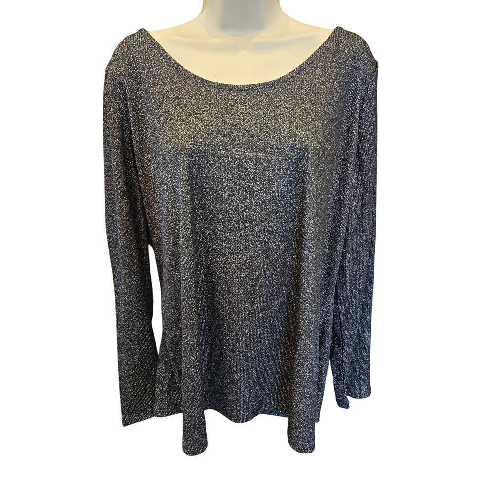 NWT wide neck SPARKLE stretch silver black chic celebration 1X career casual ^